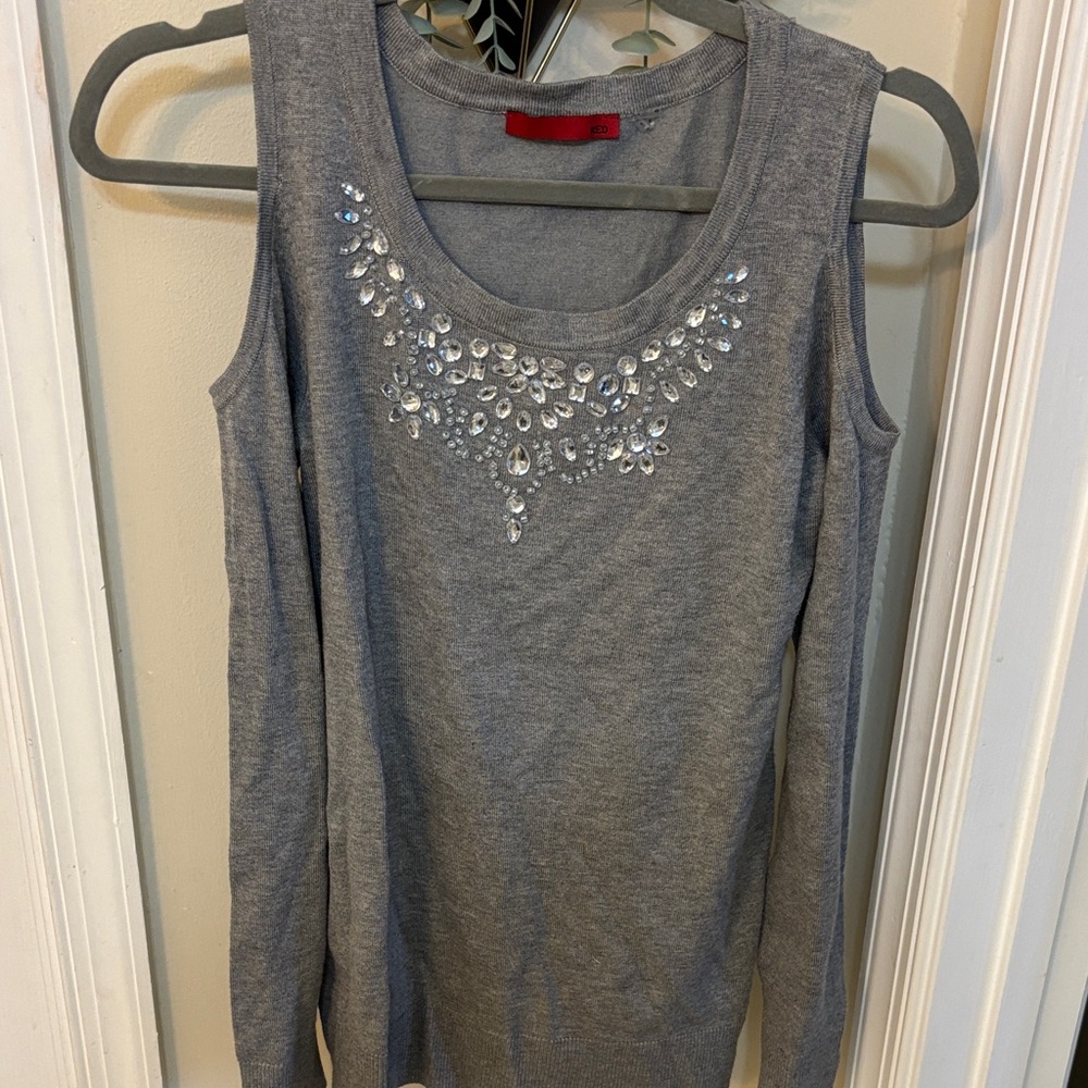 Red Brand Gray Embellished Sweatshirt